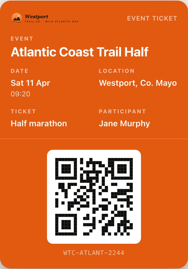 Apple Wallet ticket with QR code in the organiser's brand