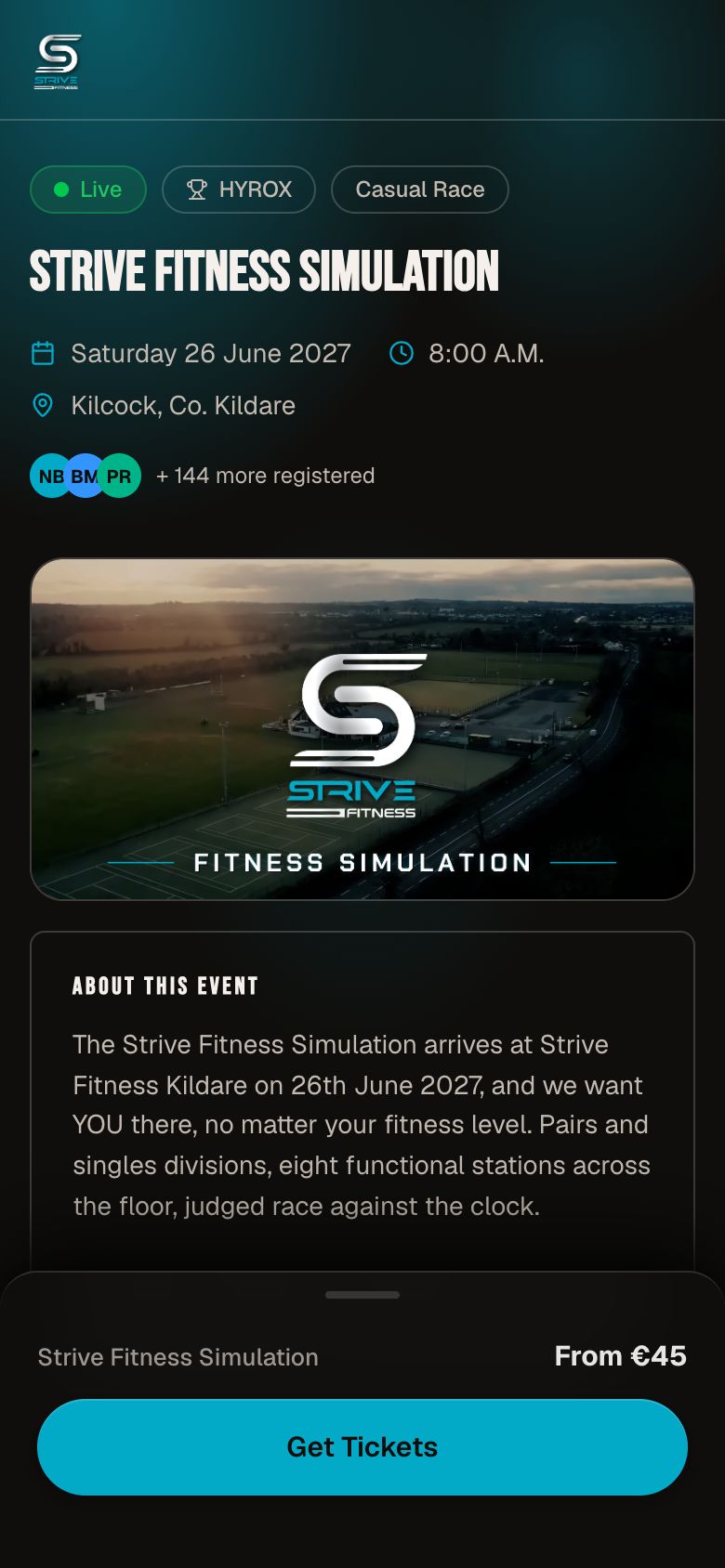 Strive Fitness Simulation event page